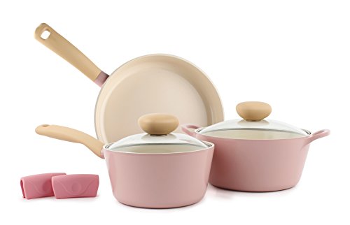 Retro 5-Piece Ceramic Non-Stick Cookware Set, Pink