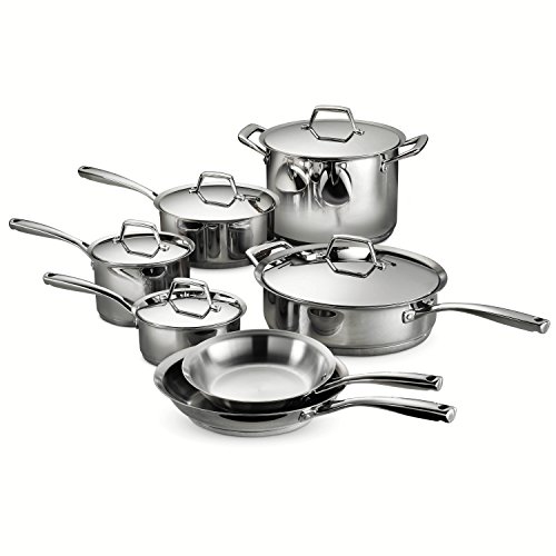 Tramontina 80101/203DS Gourmet Prima Stainless Steel, Induction-Ready, Impact Bonded, Tri-Ply Base Cookware Set, 12 Piece, Made in Brazil