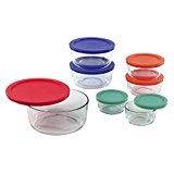 Pyrex Simply Store 14 Piece Round Food Storage Set with Colored Lids, Multi