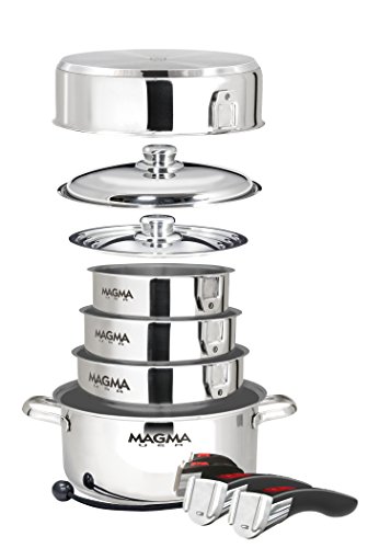Magma Products, A10-366-IND A10-366-IND, 10 Piece Gourmet Nesting Stainless Steel Cookware, Non-Stick Ceramica for Induction Cooktops