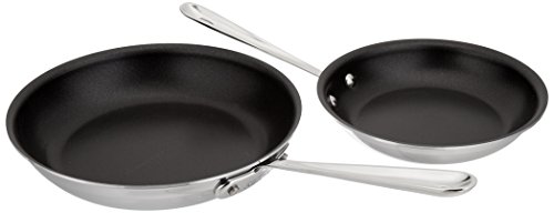 All-Clad 410810 NSR2 Stainless Steel Dishwasher Safe Oven Safe PFOA-free Nonstick 8-Inch and 10-Inch Fry Pan Set, 2-Piece, Silver
