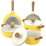 Vremi 8 Piece Ceramic Nonstick Cookware Set - Induction Stovetop Compatible Dishwasher Safe Non Stick Pots and Frying Pans with Lids - Dutch Oven Pot Fry Pan Sets for Serving - PTFE PFOA Free - Yellow