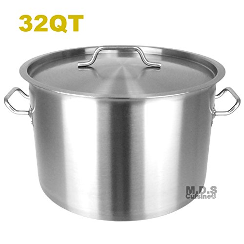 Dutch Oven Pot 32Qt Brushed Stainless Steel Commercial Restaurant Capsulated Bottom w/Lid Olla Traditional