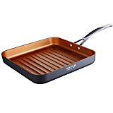 oksmark Copper Pan 10-Inch Nonstick Deep Square Grill Pan, Deep Griddle Pan with Stainless Steel Handle, Dishwasher Safe Oven Safe