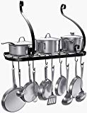 VDOMUS Wall Mount Pot Pan Rack, Kitchen Cookware Storage Organizer, 24 by 10 in with 10 Hooks, Black