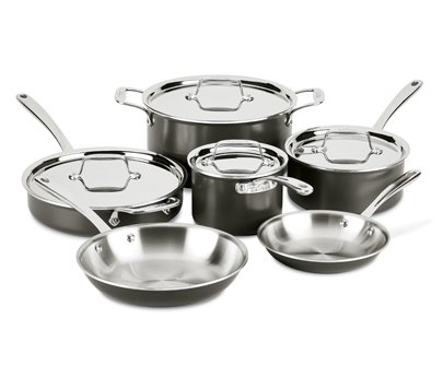 All-Clad LTD30010R Tr-ply Stainless Steel Hard Anodized Exterior Cookware Set, 10-Piece, Black