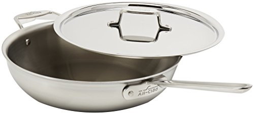 All-Clad BD55404 D5 Brushed 18/10 Stainless Steel 5-Ply Dishwasher Safe Week Night Pan Cookware, 4-Quart, Silver - 8701005202