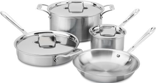 All-Clad BD005707-R D5 Brushed 18/10 Stainless Steel 5-Ply Bonded Dishwasher Safe Cookware Set, 7-Piece, Silver