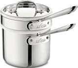 All-Clad 42025 Stainless Steel 3-Ply Bonded Dishwasher Safe Sauce Pan with Porcelain Double Boiler and Cookware Lid, 2-Quart, Silver - 8400000266