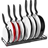 7+ Pans Expandable Pan and Pot Organizer Rack: 2 Racks or 1 Expandable Rack, Total 7 Adjustable Compartments, Kitchen Cabinet Countertop Bakeware Lid Holder