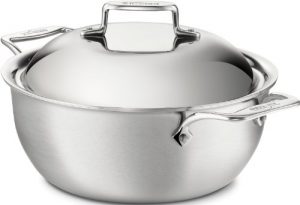 All-Clad BD55500 D5 Brushed 18/10 Stainless Steel 5-Ply Bonded Dishwasher Safe Dutch Oven with Domed Lid Cookware, 5.5-Quart, Silver