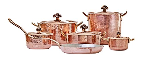 Amoretti Brothers Copper Cookware, Flower Lid, 11 Pieces Set