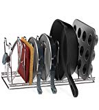 7 Adjustable Compartments Pan and Pot Lid Organizer Rack Holder, Chrome
